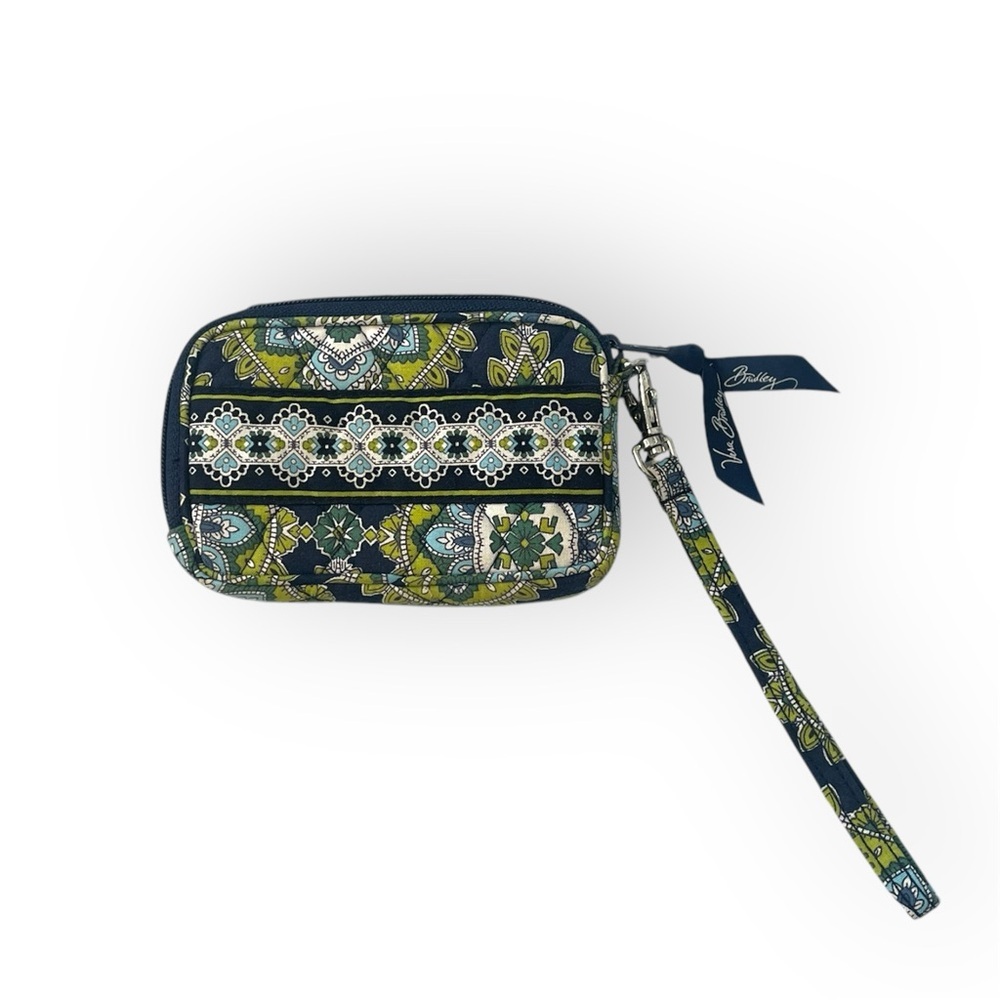 Vera Bradley Green and Blue Floral Quilted Wristlet
